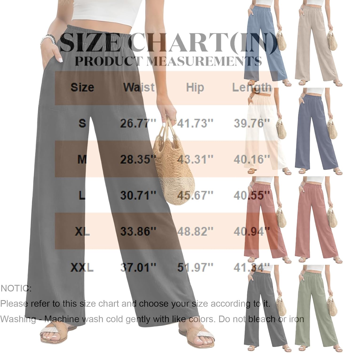 Linen Pants Women Womens Summer Wide Leg High Waisted Drawstring Casual Trousers with Pockets