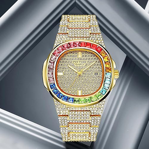 Miniatura 2 de Reloj de pulsera de pulsera de acero inoxidable analógico de cuarzo y diamantes de lujo Bling-ed Out