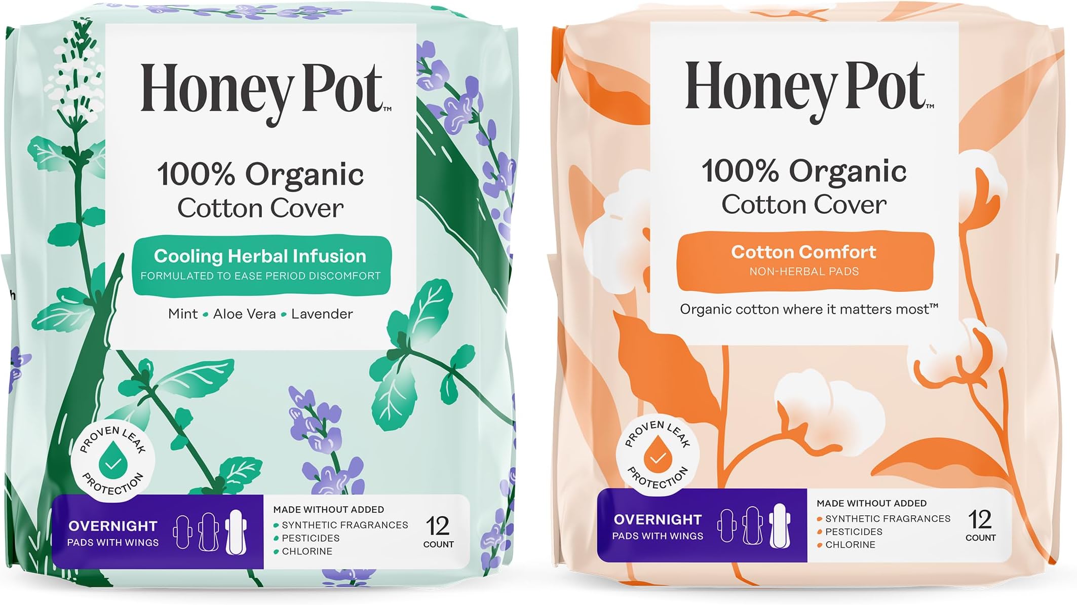 Pads for Women - Herbal & Non-Herbal Overnight Pads Bundle - Organic Cotton Cover & Ultra-Absorbant Pulp Core - Feminine Care