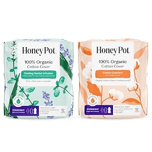 The Honey Pot Company - Pads for Women - Herbal Non-Herbal Overnight Pads Bundle - Organic Cotton Cover