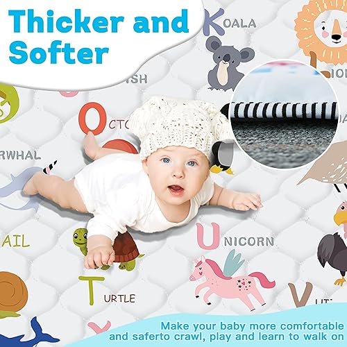 Miniatura 4 de Tapete de juego para bebé, grueso y suave de 50 x 50 pulgadas, antideslizante y lavable a máquina, tapete de juego para bebé, tapete para gatear