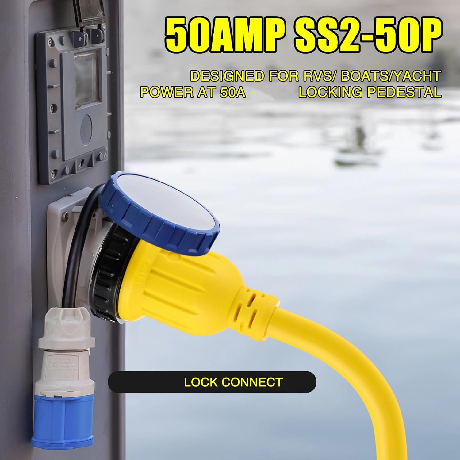 Kanayu Marine Shore Power Adapter Cable Compatible with Nema SS2-50p to L5-30r, Marine 50 Amp 125/250v Male to L5-30 125 Volt 30 Amp Shore Power Female Converter, Lock Adapter, 1.8ft (Yellow)