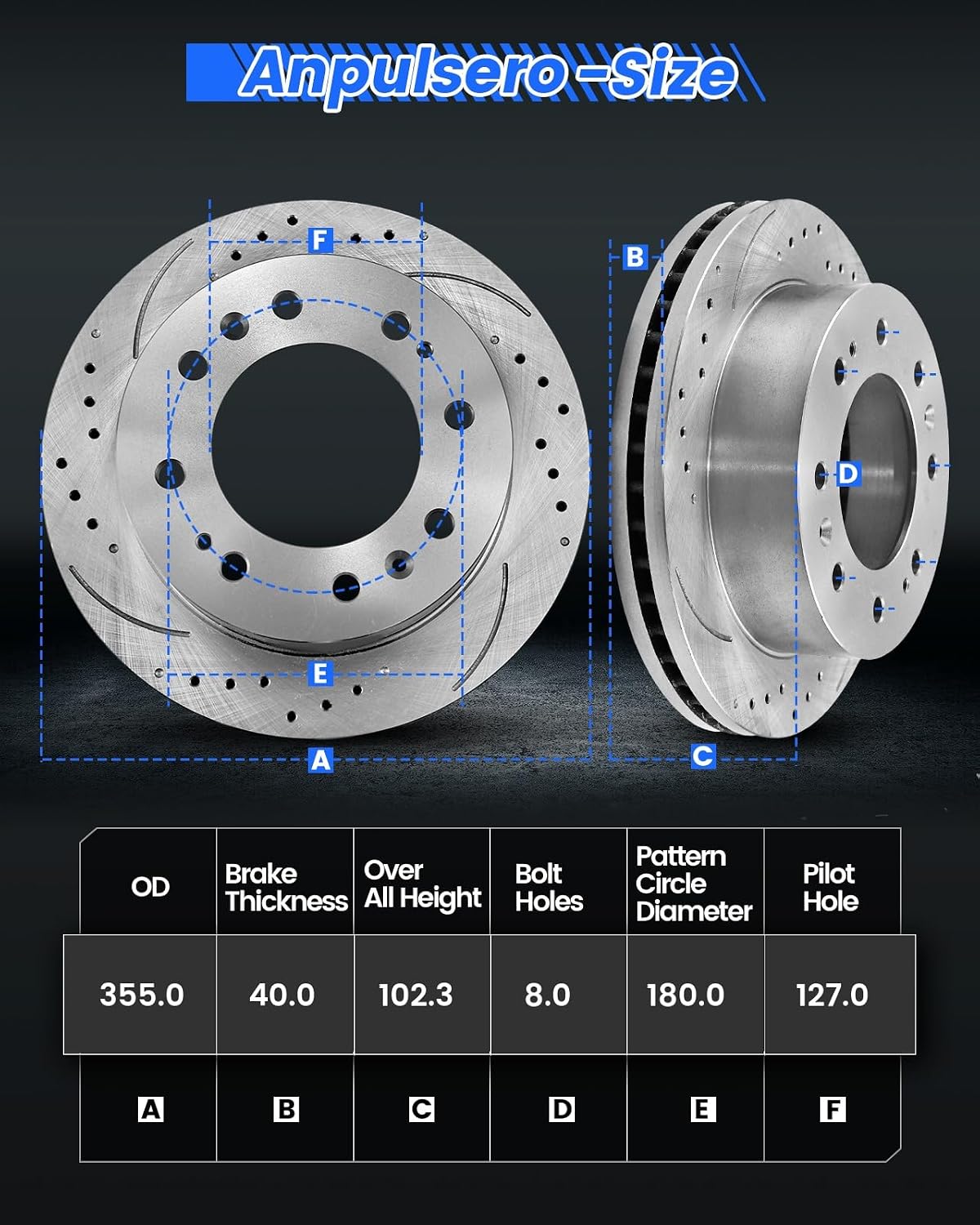 Anpulsero Front Automotive Replacement Brake Kit, Brake Rotors Brake Pads Compatible with 2011-2019 Chevy Silverado 2500 HD/ 3500 HD, 2016-2019 Suburban 3500 HD|Brake Pads and Rotors Kit|355mm(14in)