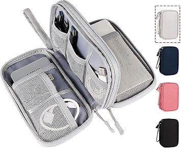 CAOODKDK Electronic Organizer Bag, Waterproof Portable Electronic Organizer Travel Accessories Cable Bag Universal Cord Storage Case for CableCord Storage Double Layer - Gray, Large