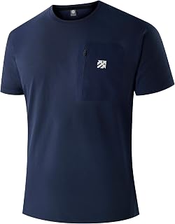 Mens Workout Shirt with Zip Pocket, Cotton-Feel Quick Dry Tee
