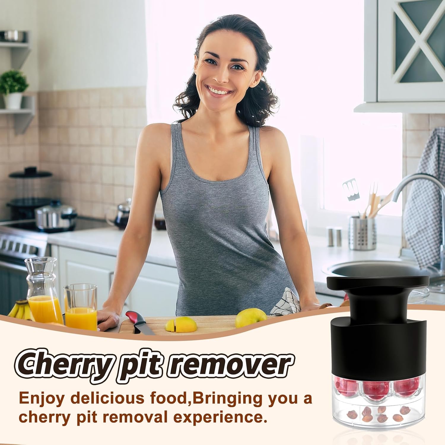 Cherry Pitter Multiple, Quick Release Multi Cherries Stoner Pitter 7-in-1, Push Button Cherry Core Pitter Tool with Splatter Protector, Pit Seed Remover for Making Jam Cherry Dishes