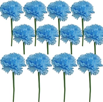12 Stems Artificial Carnation Flower Silk Bouquet Blue