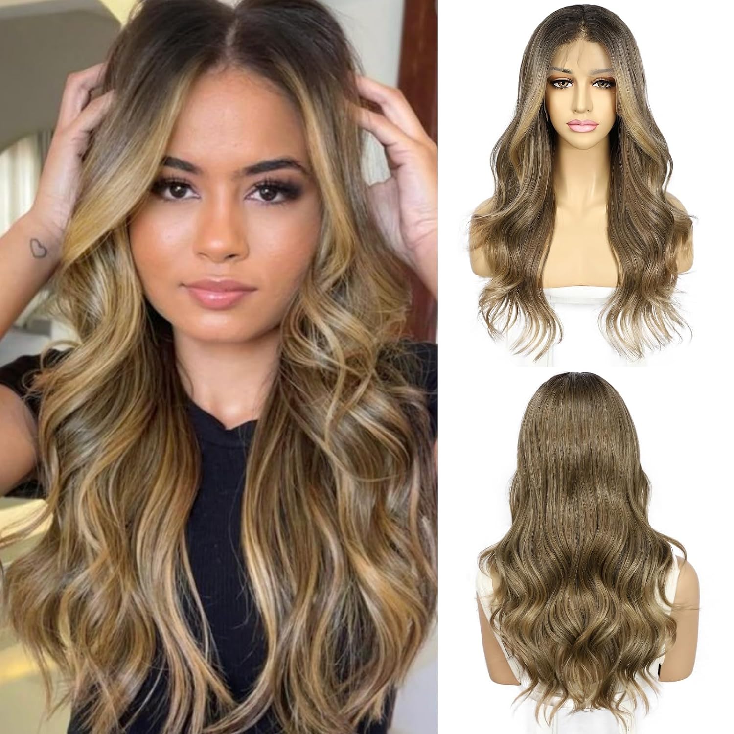 Amazon.com : SAPPHIREWIGS Highlight Brown Wig 13x4 Synthetic Lace Front ...