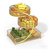 weiyuii 3-Tier Makeup Storage Basket, Multipurpose Metal Wire Organizer for Bathroom, Kitchen, Party - Holds Makeup, Fruit, Vegetables & More, Black (Golden)