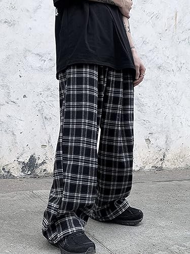 Miniatura 3 de OYOANGLE Pantalones largos de pierna recta con estampado a cuadros para hombre con bolsillo Y2k Streetwear pantalones cargo