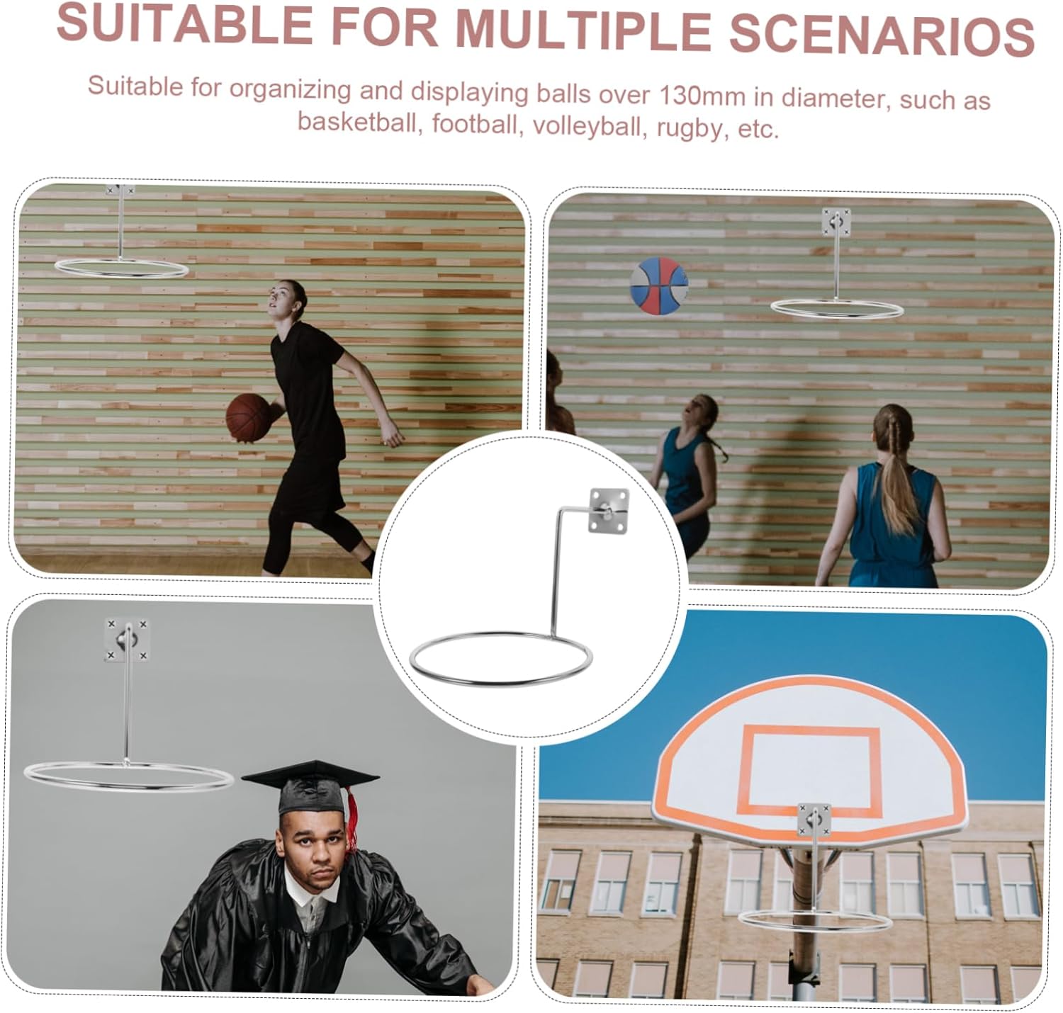 6pcs Wall Mounted Basketball and Football Holder Racks Display Stands for Organizing and Hats Easy Installation for Home Sports Storage