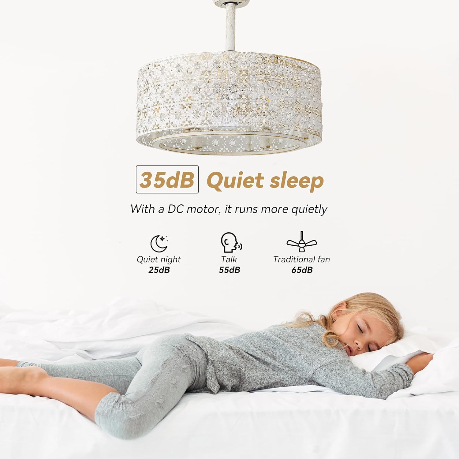 20" Boho Ceiling Fans with Lights, Gold Crystal Fandelier Ceiling Fan with Light Remote Control, Cage 6-Speed for Bedroom, Nursery, Foyer, Living Room