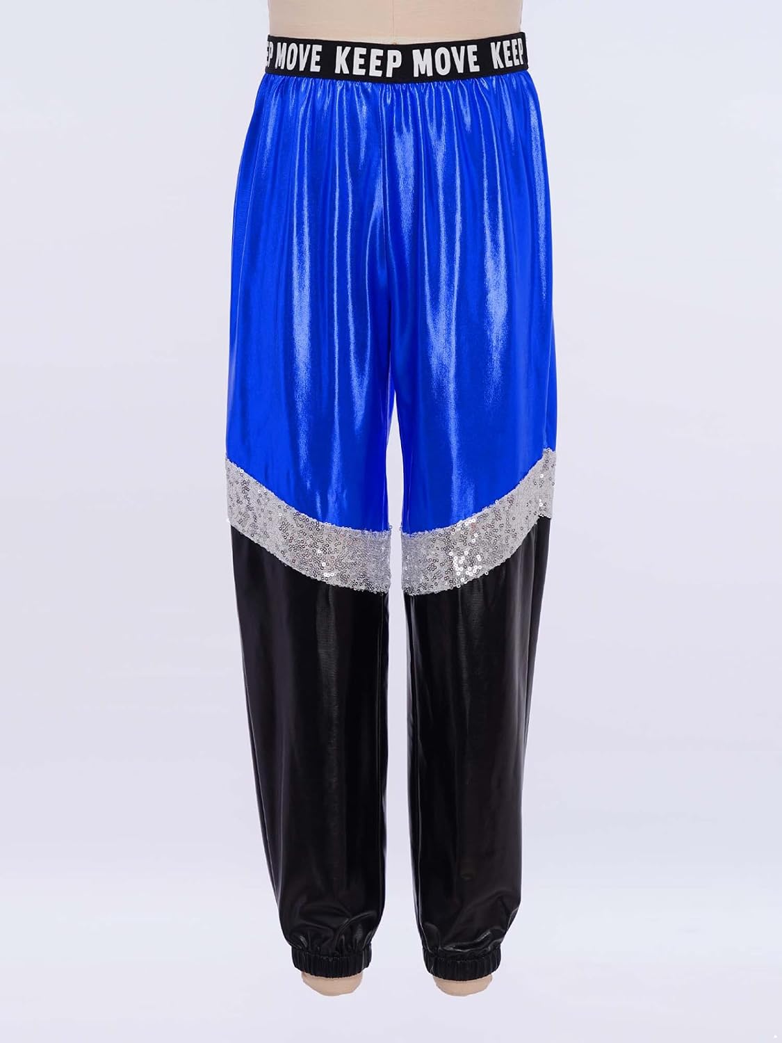 Kids Hip Hop Dance Pants Girls Dance Performance Outfit Shiny Metallic Color Block Pants