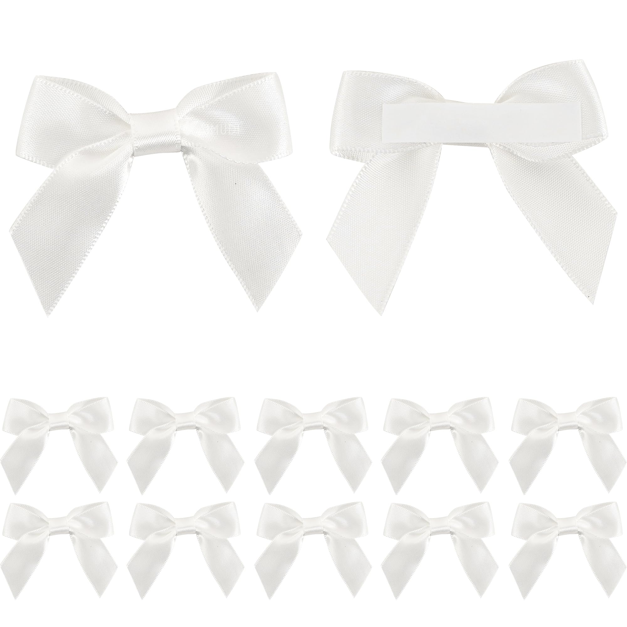AIMUDI White Satin Ribbon Bows, 2" Self-Adhesive Satin Bows for Gift Wrapping, Crafts, Baby Shower, Birthday Party, Wedding Decorations, 50 PCs