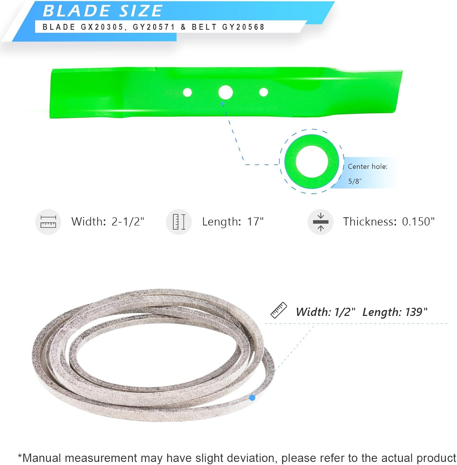 Lawn Mower Deck Rebuild Kit Fits for 48" Deck， Compatible with John De ere L120 L130, Include 3 Spindle GY20050 GY20785, 3 Blade GX20250, 1 B ELT GX20305, 4 Wheel GX10168, 3 Idler GY20067 GY22082