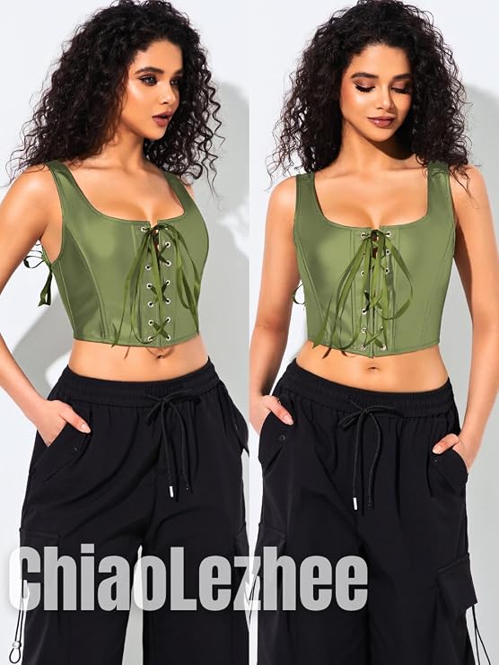 ChiaoLezhee Renaissance Corsets Leather, Lace Up Overbust, S-6XL Sexy Tops