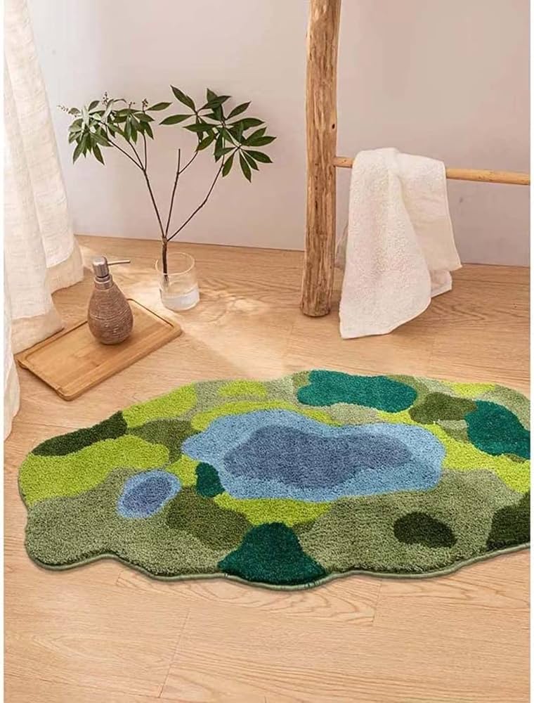 Amazon | カーペット ラグマット 個性的な 田舎風 緑の植物 モス ラグ