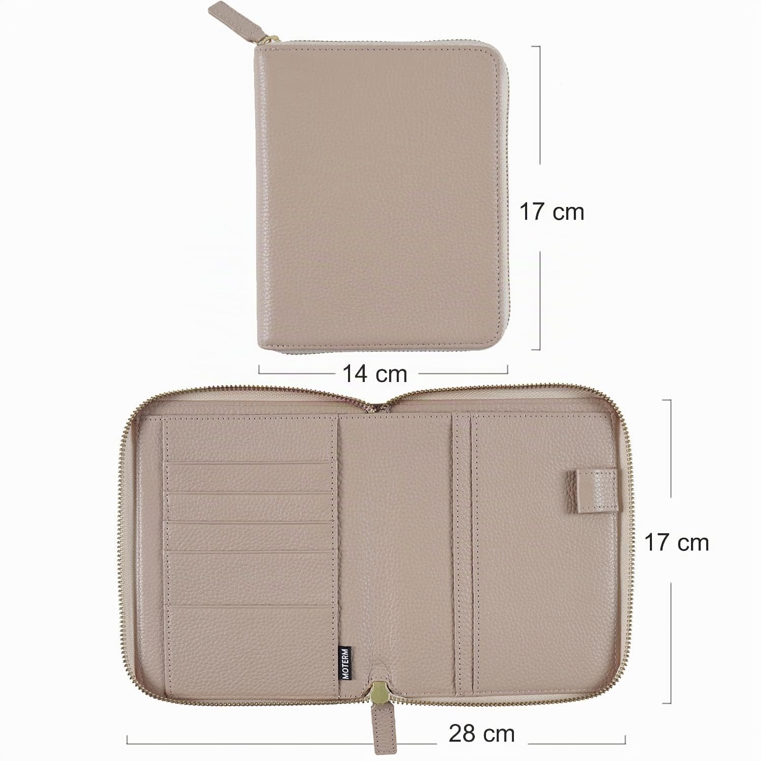 Moterm Custodia in pelle con cerniera per quaderni A6 – adatta per Hobonichi, Stalogy e Midori MD Planner (ciottolo-tortora)