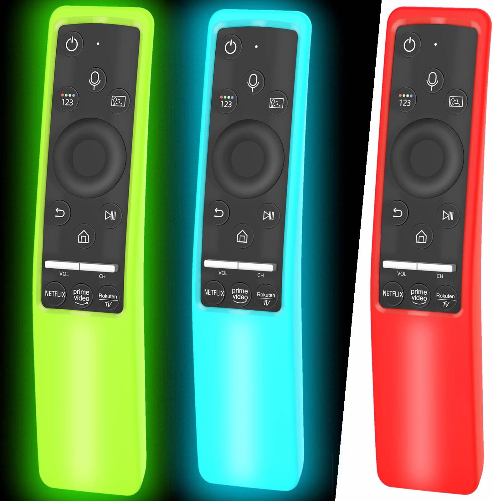 3 Pack Case Glow in The Dark Compatible with Samsung Smart TV Remote Controller BN59 Series, Silicone Cover Protector Shockproof Anti-Slip Skin Sleeve Green Blue Red