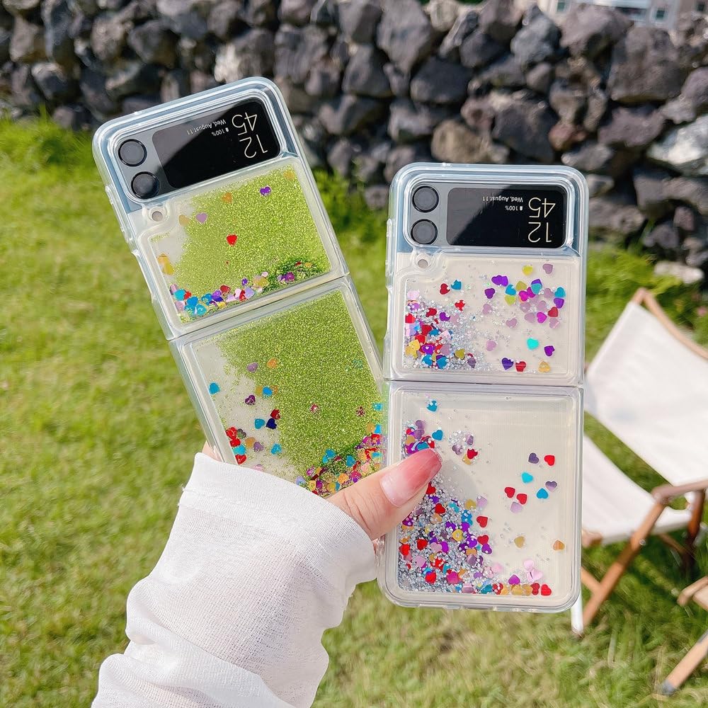 Funda de Lujo con Purpurina y Arena movediza para Samsung Galaxy Z Flip 6, 5, 4, 3, Z Flip 6, con Degradado y corazón Brillante, Dorada, para Samsung Z Flip 5