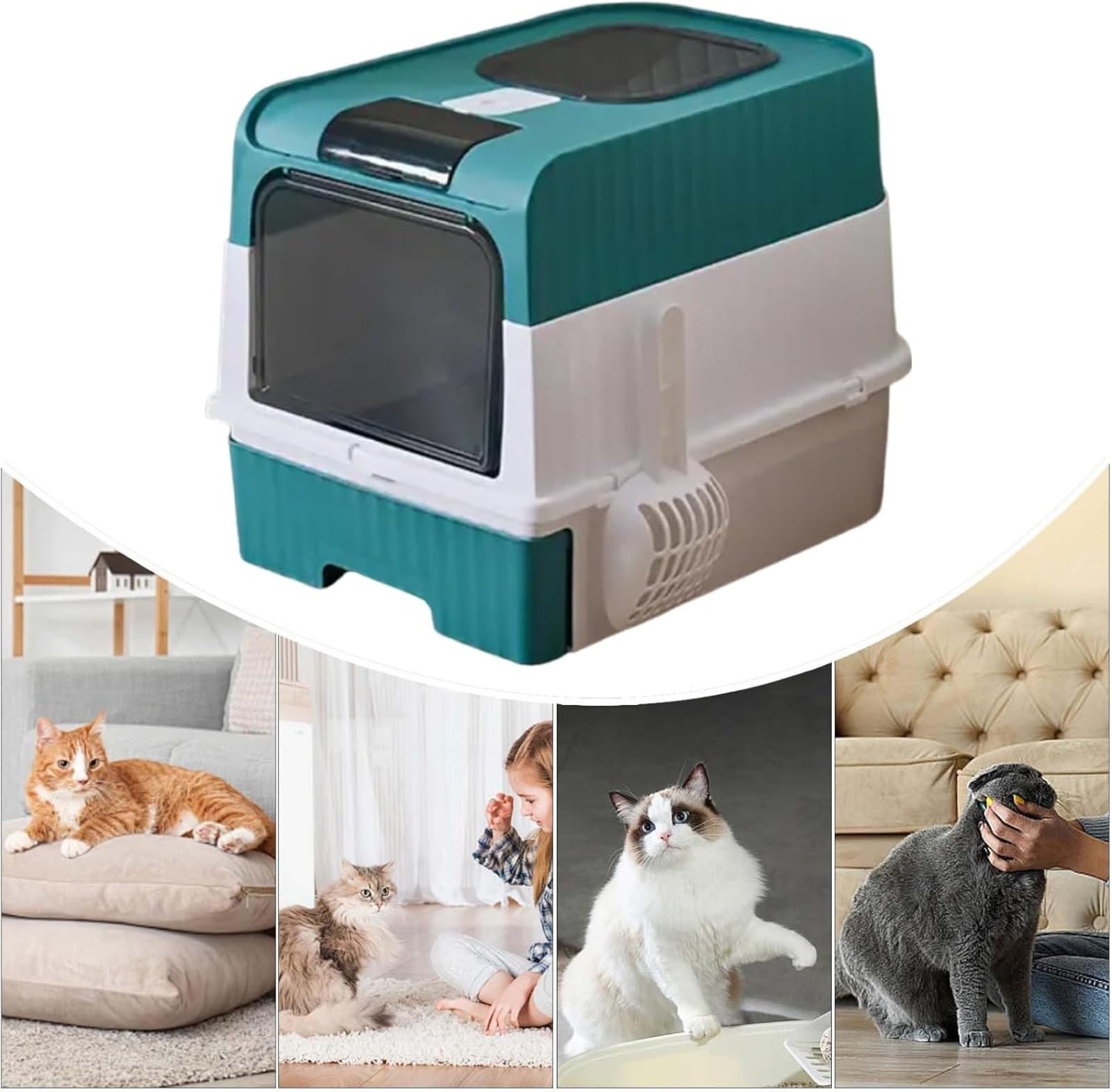 Caja de arena cerrada extragrande para gatos con cuerpo extraíble y cajón de empuje para una fácil recogida, control de olores para gatos gordos y varios gatos