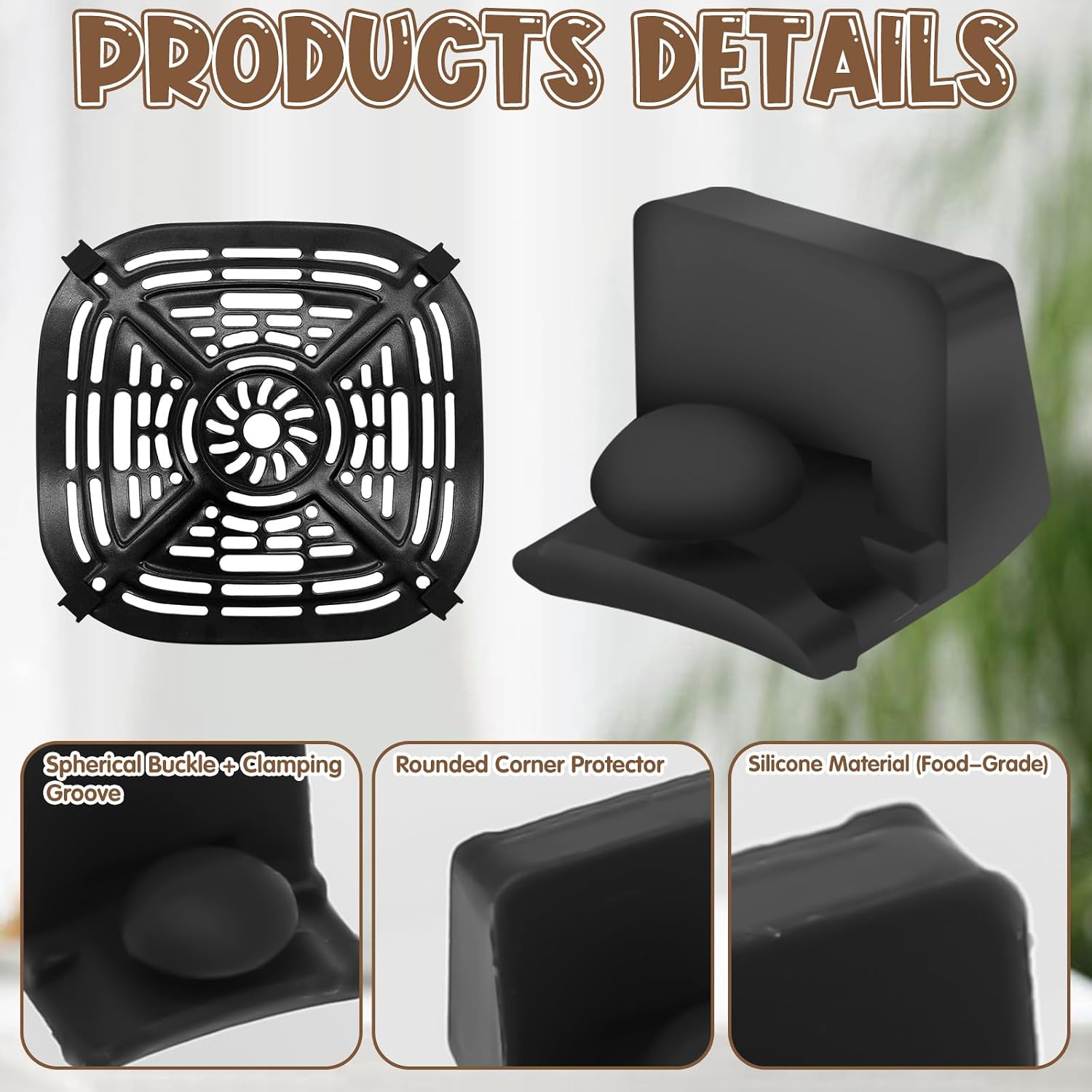 8Pcs Silicone Bumper for Ninja Crispi Air Fryer FN101, Food Grade Replacement Parts, Heat Resistant to 536℉, Compatible with FN090, FN091, FN100, FN101, FN103 Models