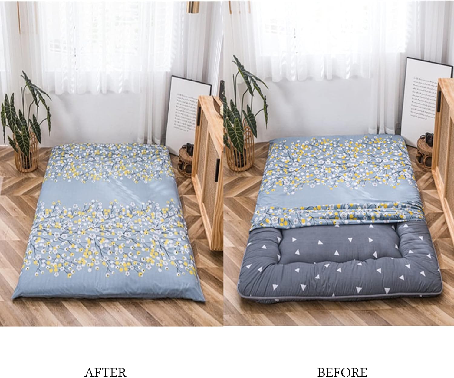 Japanese Futon Mattress Cover for Full Queen King Twin Size Futon Floor Mattress Cover with Zipper Sleeping Pad Dust Cover for Bedroom Dormitory RV (C,King:180x200cm/71x79in)