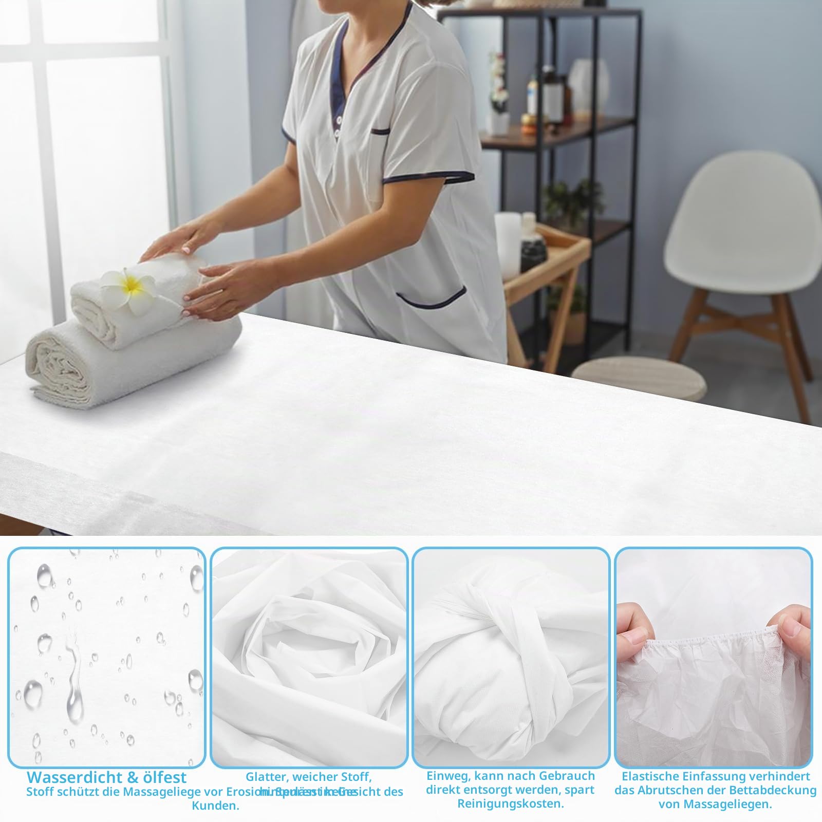 30pcs Einweg Spannlaken Massageliegen Bettlaken,90x215cm Einweg Spannbezug Massage-Spa-Bettlaken mit elastischer, weiche Vliesstoff-Massagetisch-Bettlaken-Schutzbettdecken für Schönheitssalon, Hotels