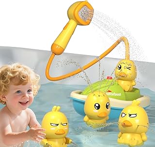 Baby Bath Shower Head with Hand Pump and Hose,Duck Bath Toy for Kids ,Bathtub Fountain Swimming Toys,Toddler Water Toy with Easy to Grip Hand Shower, Newborn Boys Girls Birthday Baby Gifts (Duck)