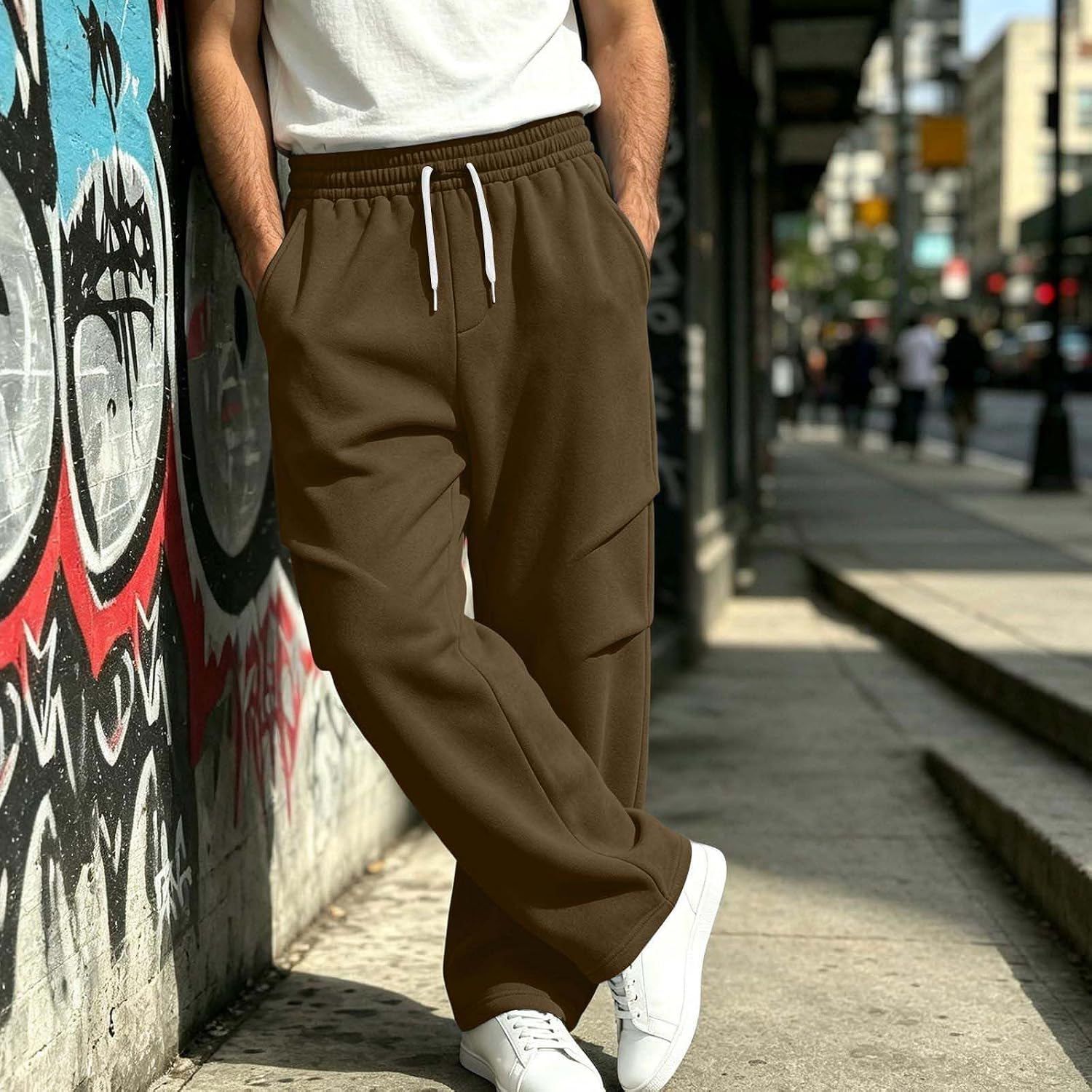 Men's Baggy Sweatpants Elastic High Waist Drawstring Pants