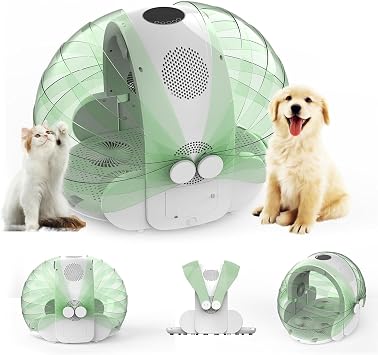 Foldable Pet Dryer Box for Cats and Small Dogs, 8 Fan 360 Fast Drying System, Low Noise Automatic Pet Grooming Dryer with Adjustable Temperature 68110F & 199 Min Timer GREEN