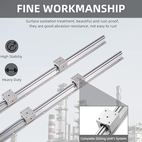 Miniatura 3 de ANWOK - Guía de riel lineal SBR12-19.685 in, 2 juegos + 4 bloques de rodamientos SBR12UU para barra guía de equipo electrónico