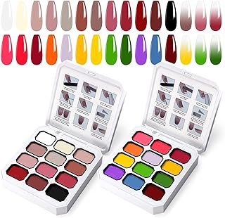 Gradient Painting Gel Set, 24 Bright Neon&Almond Nude Colors Ombre Gel Nail Polish for Light Pigment Pat Nail Gel Kit, Silky Texture, French Manicure DIY Nail Art, No-wipe Soak of UV