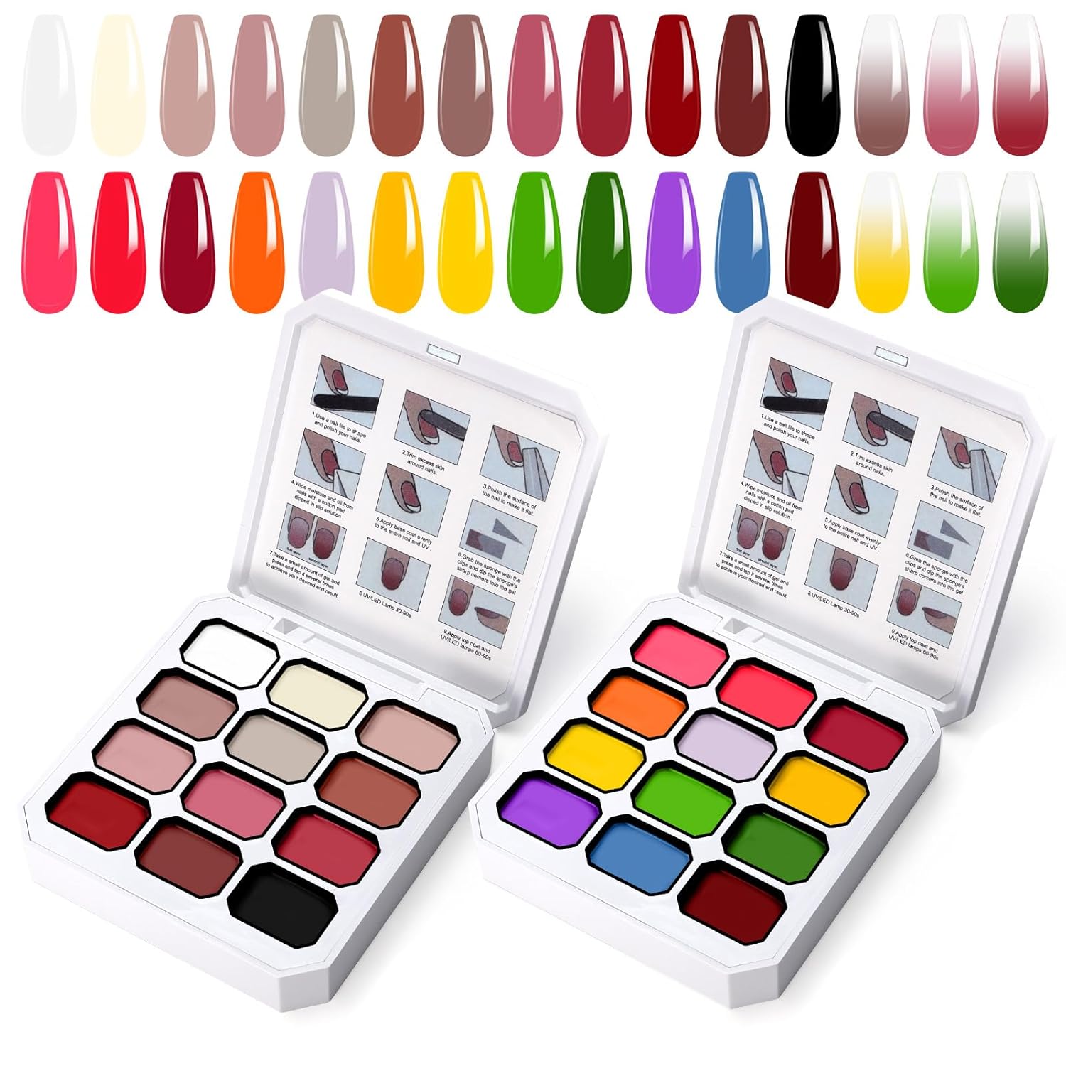 Gradient Painting Gel Set, 24 Bright Neon&Almond Nude Colors Ombre Gel Nail Polish for Light Pigment Pat Nail Gel Kit, Silky Texture, French Manicure DIY Nail Art, No-wipe Soak of UV