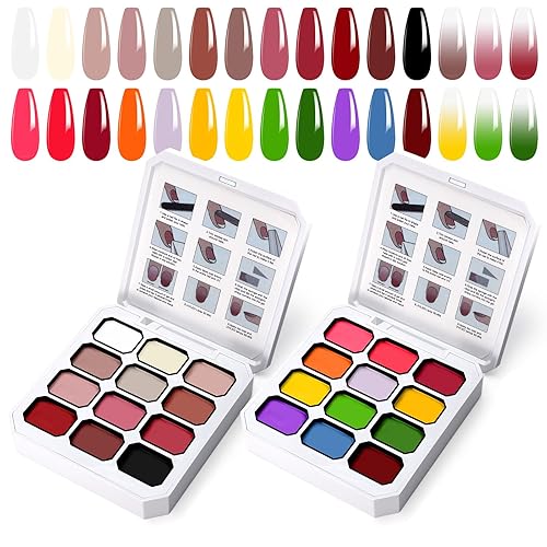 Gradient Painting Gel Set, 24 Bright Neon&Almond Nude Colors Ombre
