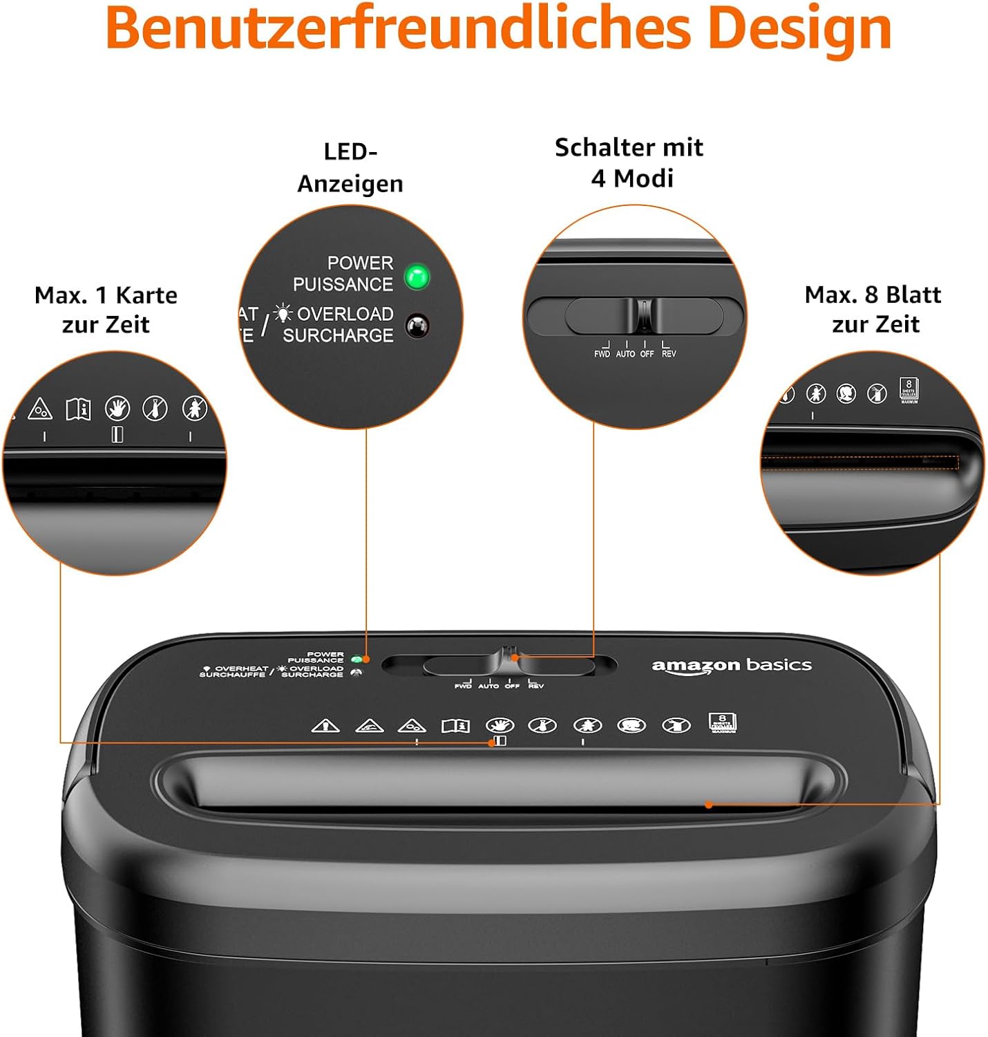 Amazon Basics Kreuzschnitt-Aktenvernichter, 8 Blatt, mit Transparentem Sichtfenster, - Détails et caractéristiques
