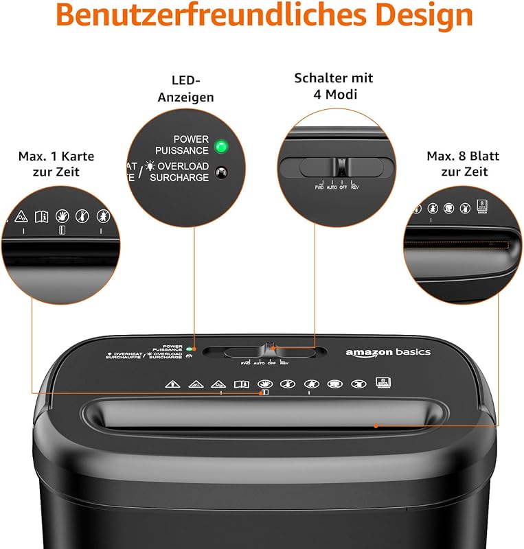 Amazon Basics Keresztmetszeti Papírmegsemmisítő 8 Lap Kapacitás Bankkártyához - 8 sheet (new model), black, Cross-cut