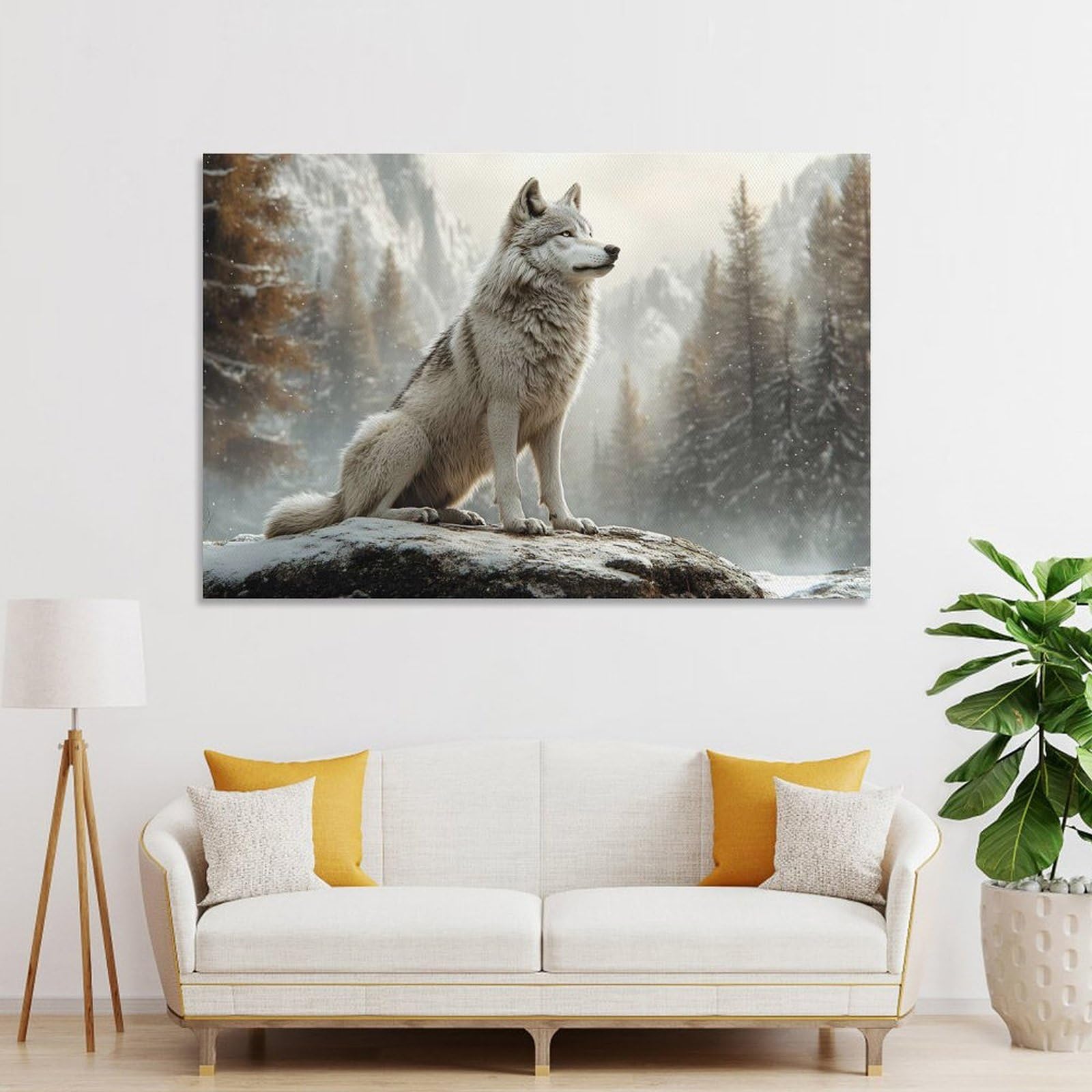 Junmoney Majestic Wolf in Winter Landscape Hanging Wall Art, 24x36inch(60x90cm), for Entryway, Lounge Links Or Small Walls, Home Artwork for First Impressions