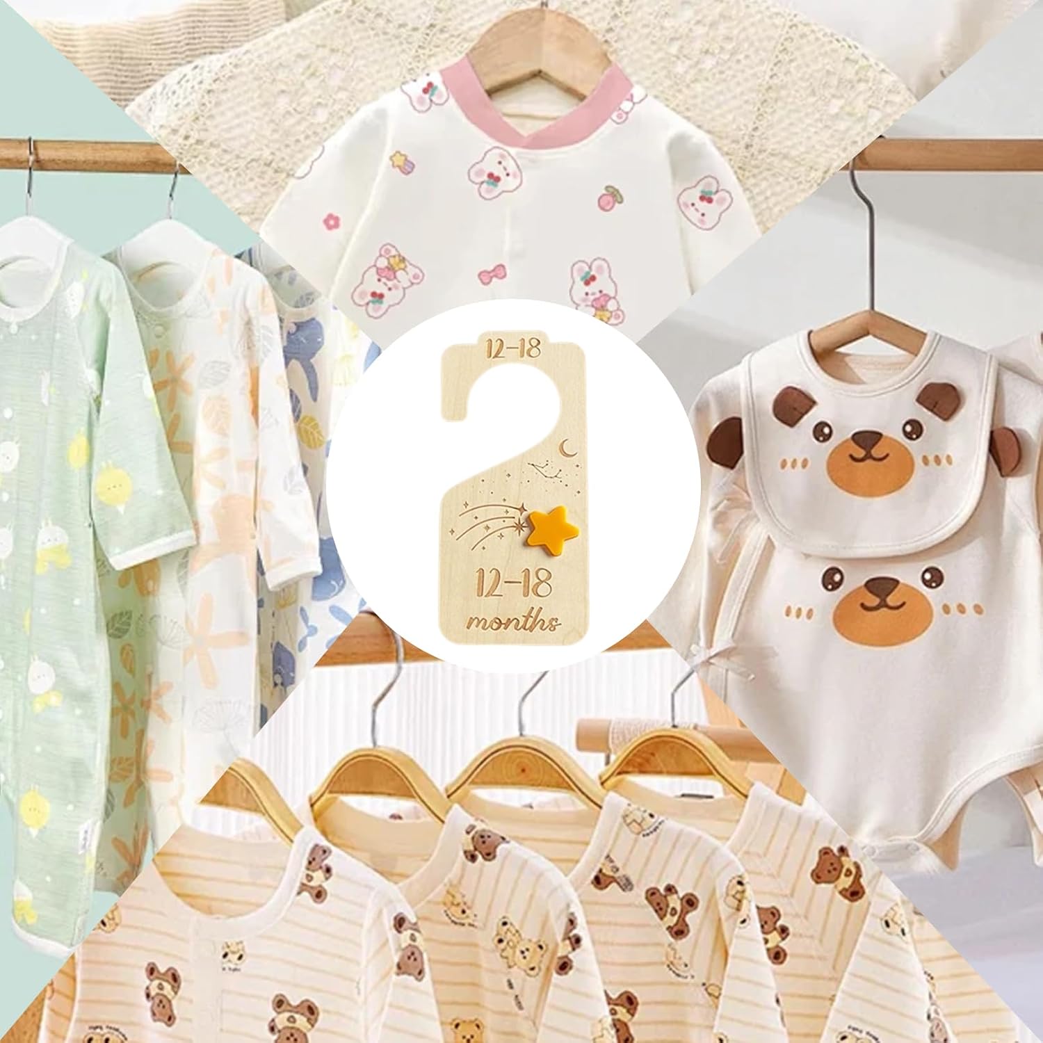 Baby Closet Dividers,Baby Clothes Dividers for Closet,Nursery Decor Storage Hangers Organizer,Sided Organizer for Newborn to 24 Months Clothes Wooden Nursery Decor Hanger Organize Room(Star Moon)