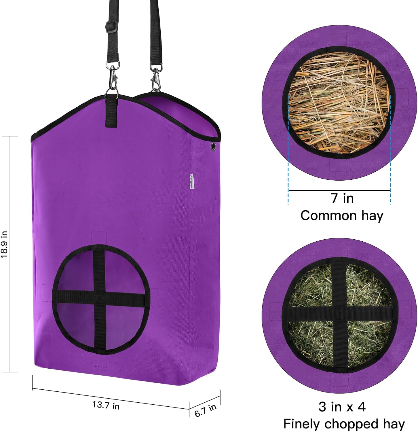 3 Packs Goat Hay Feeder,Hay Bags for Goats,Horses,Sheep,Premium 600D Oxford Cloth,with Metal Fastener and Adjustable Open Feed Hole for Slow Feeding