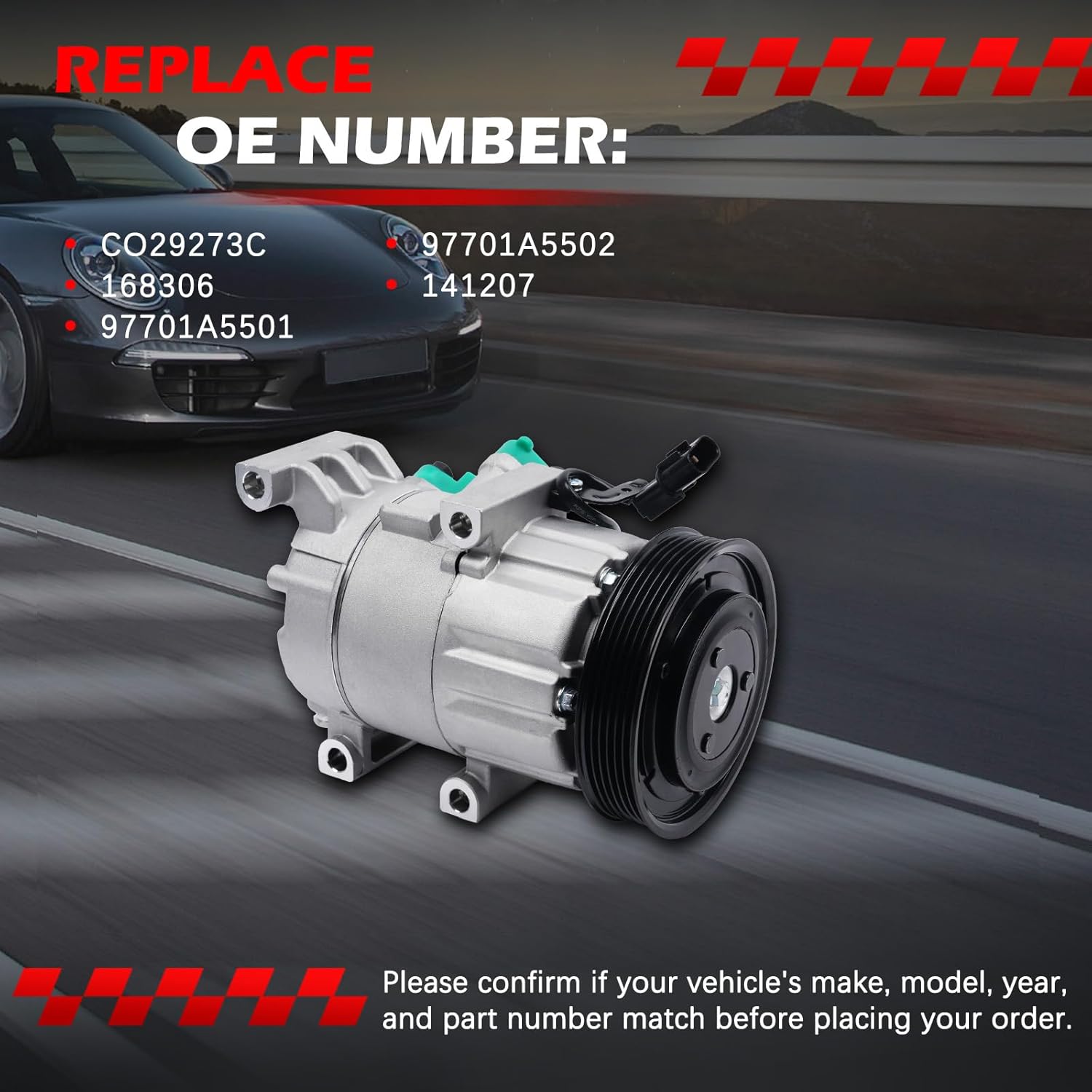 AC Compressor Fit for Elantra 2017 1.6L, Soul 2014-2019 1.6L, forte Koup 2014-2017, forte5 2014-2016, A/C Air Conditioning Compressors with Clutch Replace for 168306, 97701A5501