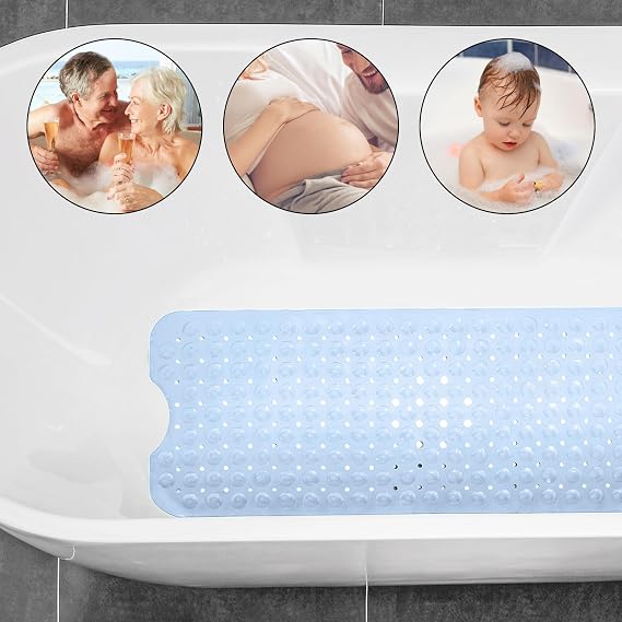 Bathtub Mats,Non-Slip Shower Mats with Suction Cups and Drain Holes,Bath Mat for Tub Non Slip,Anti Slip Shower Mat (Blue, 100 * 40cm)