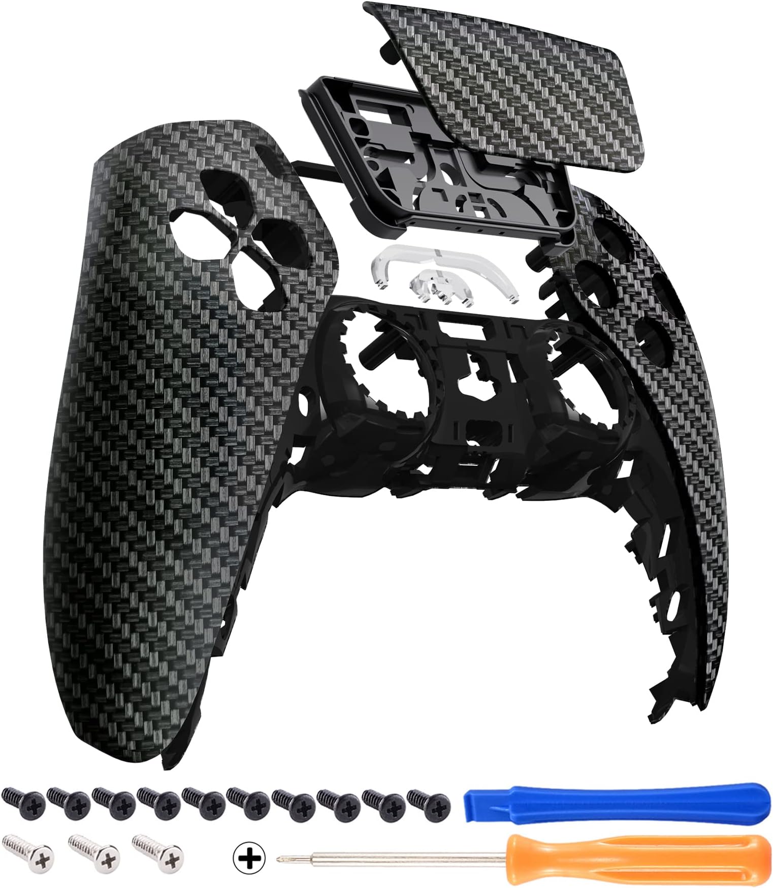 eXtremeRate Black Silver Carbon Fiber Touchpad Front Housing Shell for PS5 Controller, DIY Shell for PS5 Controller, Custom Touch Pad Cover Faceplate for PlayStation 5 Controller