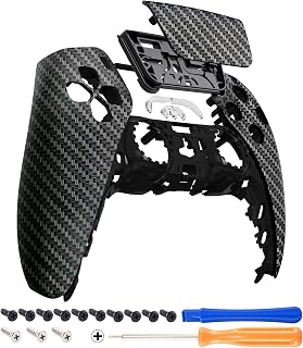 eXtremeRate Black Silver Carbon Fiber Pattern Touchpad Front Top Shell Compatible with ps5 Controller BDM-010 020 030 040 050, Replacement Shell & Touch Pad Cover Compatible with ps5 Controller