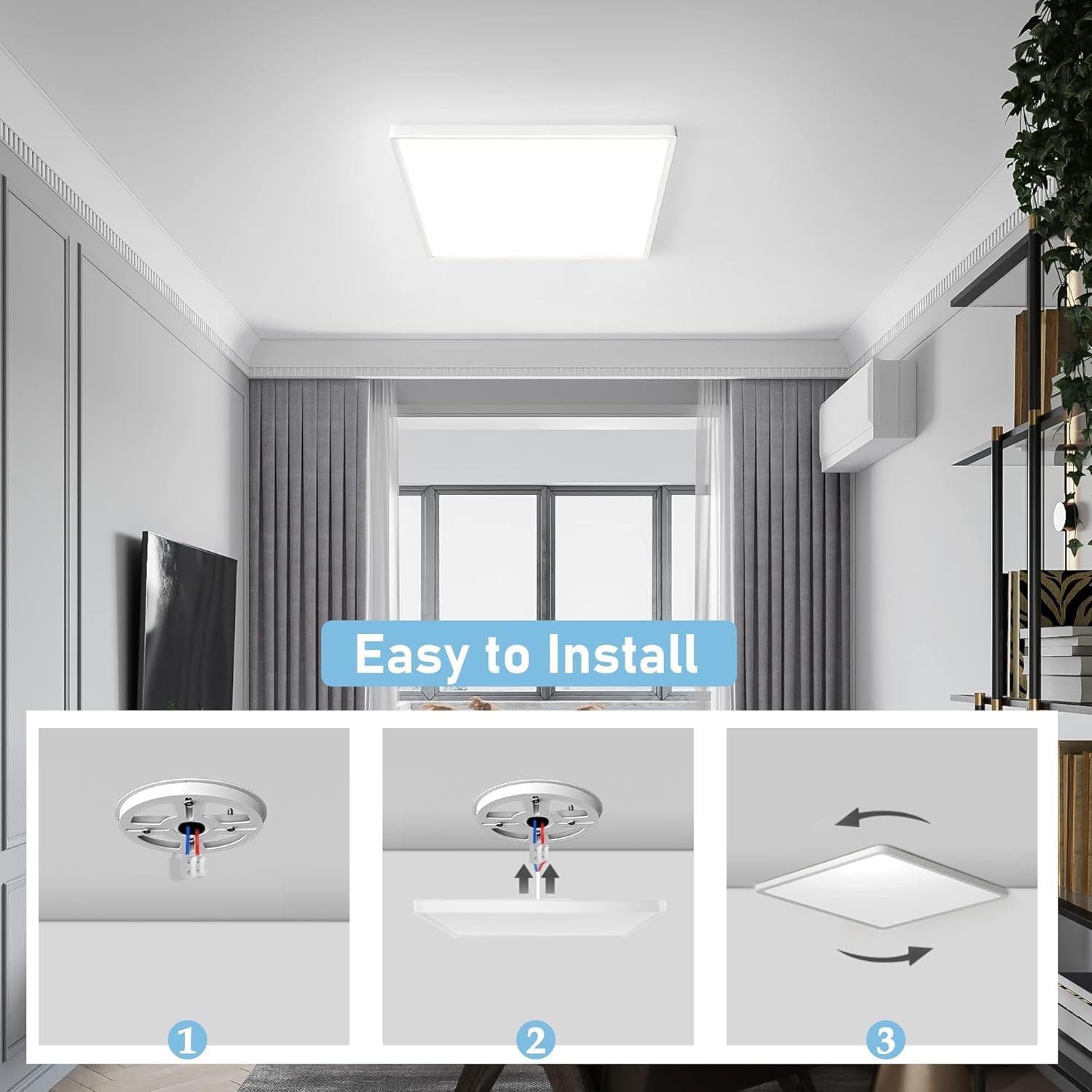 OTREN Plafón LED Techo Regulable, 3000-6500K Lamparas de Techo con Mando a Distáncia, IP44 Luz Led Moderna para Dormitorio Baño Cocina Sala de Estar, Cuadrada, 30CM, Blanco