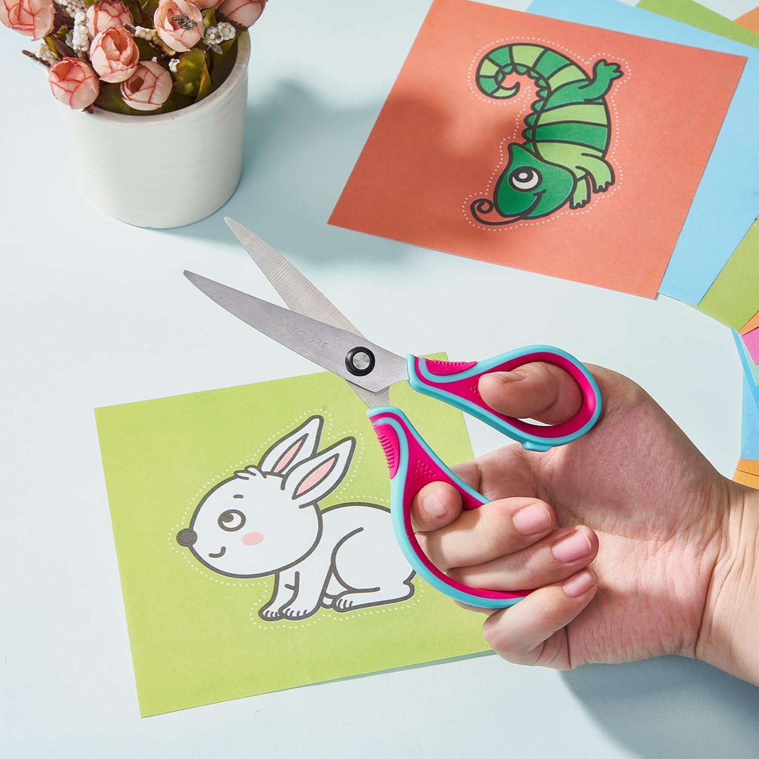 7" Kids Scissors Set of 3, Durable Stainless Steel Blades, Ergonomic Comfortable Handles, for Kids Ages 8+, Perfect for Student School Craft DIY Home