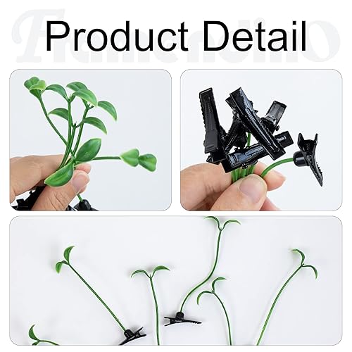 Miniatura 5 de Framendino, Paquete de 20 pinzas divertidas para el cabello con brotes de frijoles para plantas y hierba para mujer