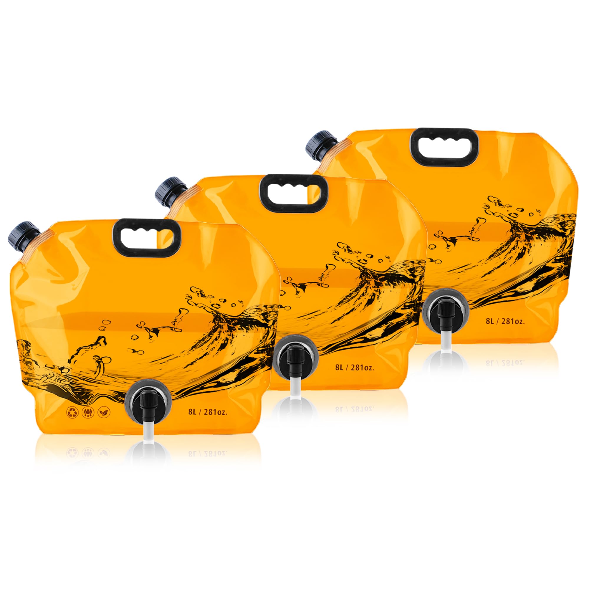 Water Jug Camping 2.1 Gallon Collapsible with Spigot, BPA Free Portable Water Pouch Foldable Water Bags for Outdoor Hiking, Travel and Emergency &amp; Water Storage Containers (Orange-3Pcs)
