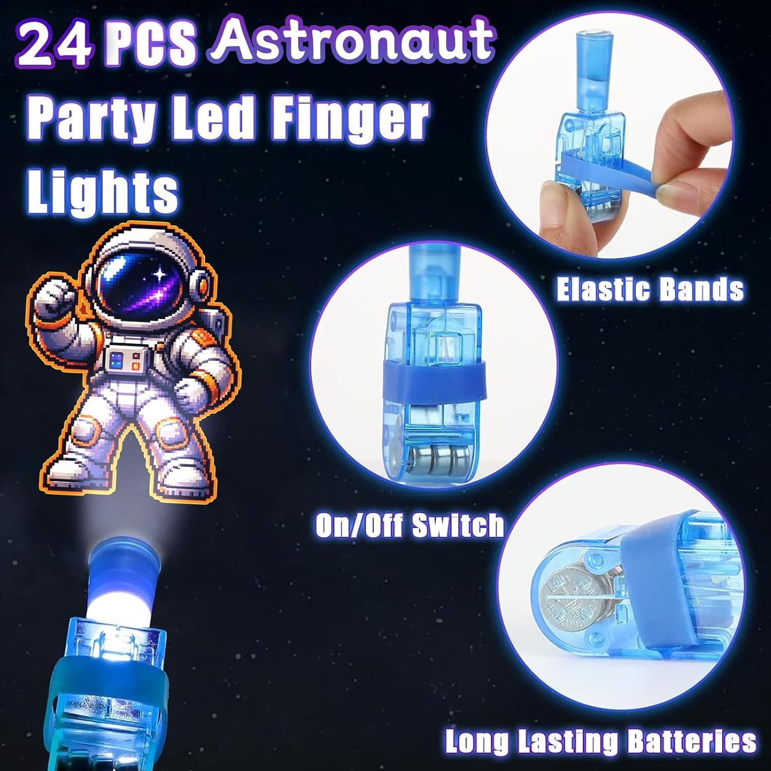 24PCS Space Party Favors Finger Lights, 8 Designs Party Favors Goodie Bags