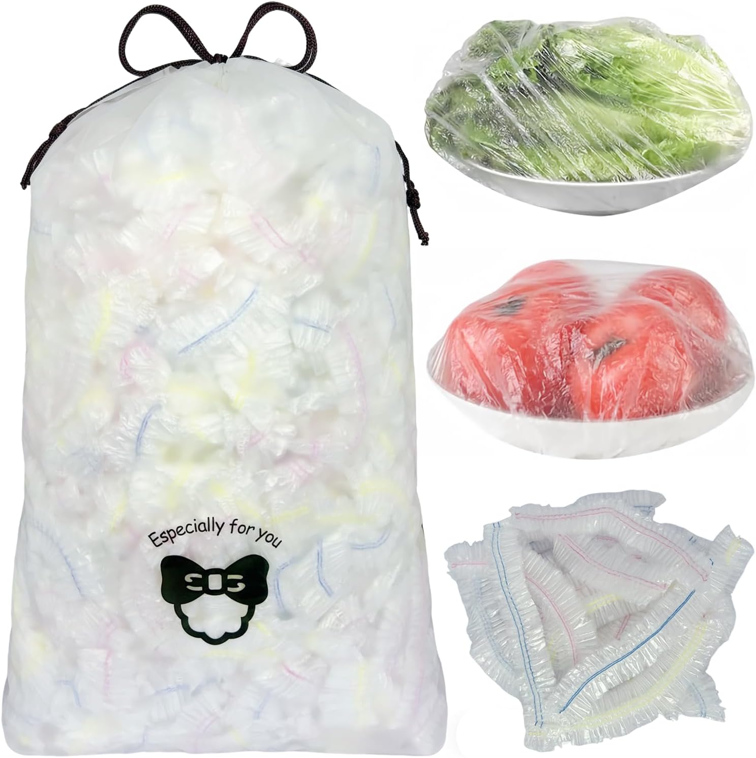500pcs Plastic Bowl Covers Food Cover, Food Fresh Keeping Bags Elastic Reusable Plastic Stretch Elastic Food Storage Covers Kitchen Dining Plate Bread Proofing Universal Kitchen Wrap (Color-M)